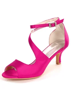 Sandales mariée bout ouvert talon mi-bas en satin Chaussures de mariée