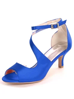 Sandales mariée bout ouvert talon mi-bas en satin Chaussures de mariée