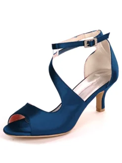 Sandales mariée bout ouvert talon mi-bas en satin Chaussures de mariée