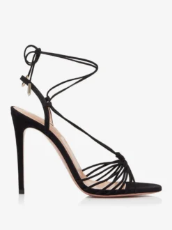 Sandales noires en daim à talons hauts et bout ouvert chaussures habillées à lacets