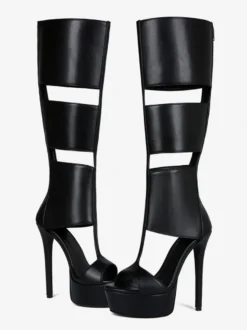 Sandales noires montantes à plateforme et bout ouvert style gladiateur unisexe