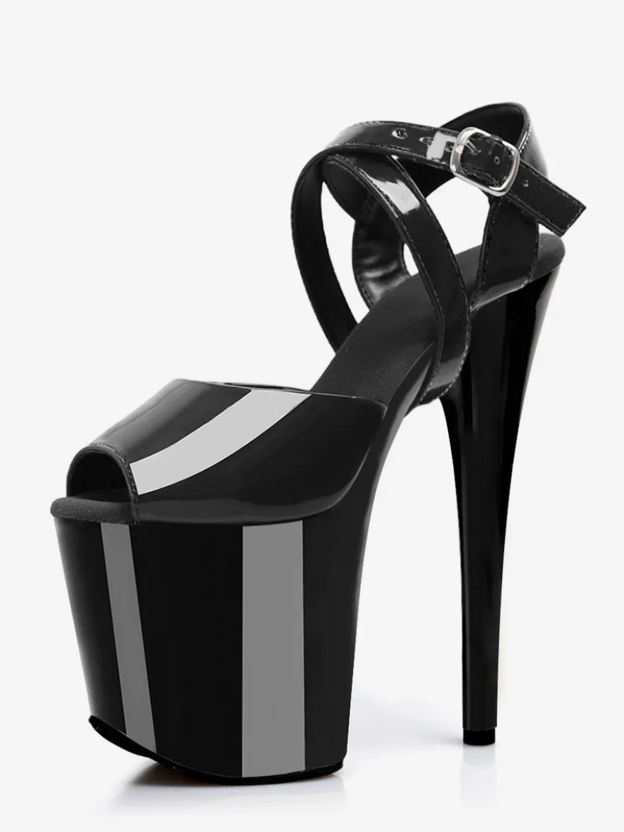 Sandales noires sexy à plateforme bout ouvert et talons hauts croisés