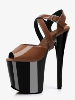 Sandales noires sexy à plateforme bout ouvert et talons hauts croisés
