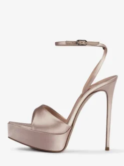 Sandales noires à talons hauts en satin bout ouvert et bride cheville chaussures de soirée