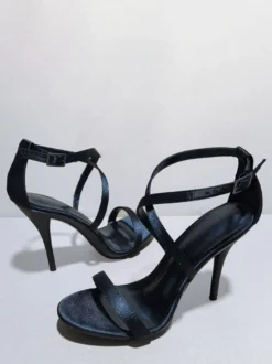 Sandales noires à talons hauts pour femmes bout ouvert brides croisées