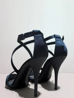 Sandales noires à talons hauts pour femmes bout ouvert brides croisées