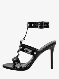 Sandales noires à talons hauts et bout ouvert chaussures à perles
