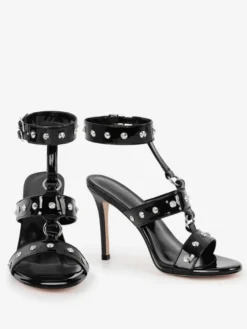Sandales noires à talons hauts et bout ouvert chaussures à perles
