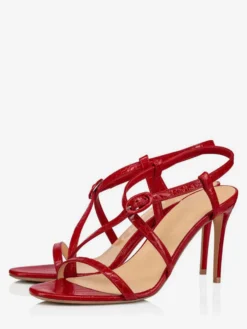 Sandales noires à talons hauts pour femmes chaussures de soirée à lanières et bout ouvert
