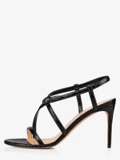 Sandales noires à talons hauts pour femmes chaussures de soirée à lanières et bout ouvert