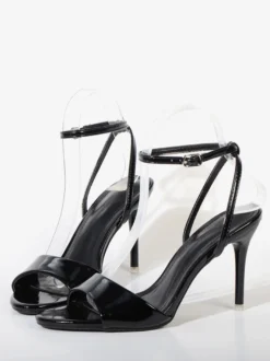 Sandales noires à talons hauts pour femmes bout ouvert et bride cheville chaussures de soirée