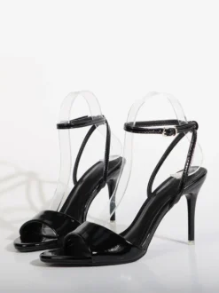 Sandales noires à talons hauts pour femmes bout ouvert et bride cheville chaussures de soirée