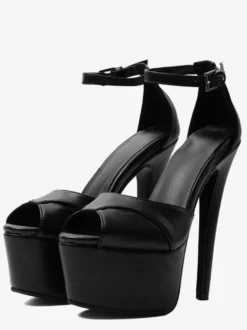 Sandales noires à talons hauts bout ouvert plateforme talon aiguille et bride cheville