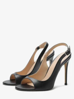 Sandales noires à talons hauts bout ouvert et talon aiguille chaussures habillées