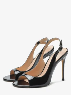 Sandales noires à talons hauts bout ouvert et talon aiguille chaussures habillées