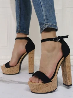 Sandales à plateforme avec bride à la cheville et talons épais en liège pour femmes