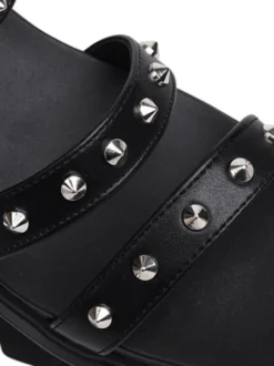 Sandales à plateforme pour femmes Rivets noirs Sandales spartiates en cuir PU