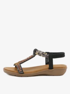 Sandales Plates Bohème En Cuir PU Clouté Sangle En T Chaussures Décontractées