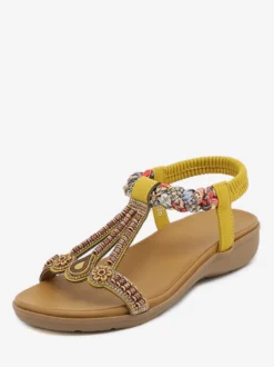 Sandales Plates Bohème En Cuir PU Clouté Sangle En T Chaussures Décontractées