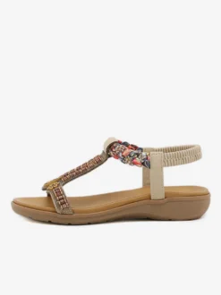 Sandales Plates Bohème En Cuir PU Clouté Sangle En T Chaussures Décontractées