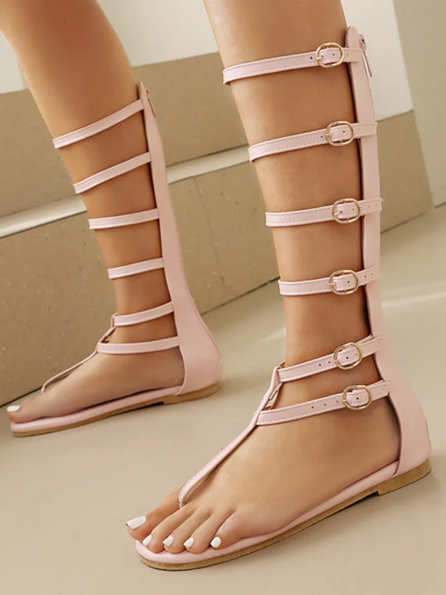 Sandales plates à brides blanches Galdiator pour femmes
