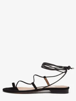 Sandales plates noires à lacets et bout ouvert pour femme