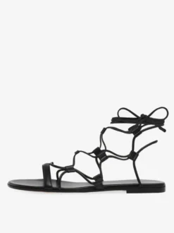 Sandales plates noires à lacets et bout ouvert pour femmes