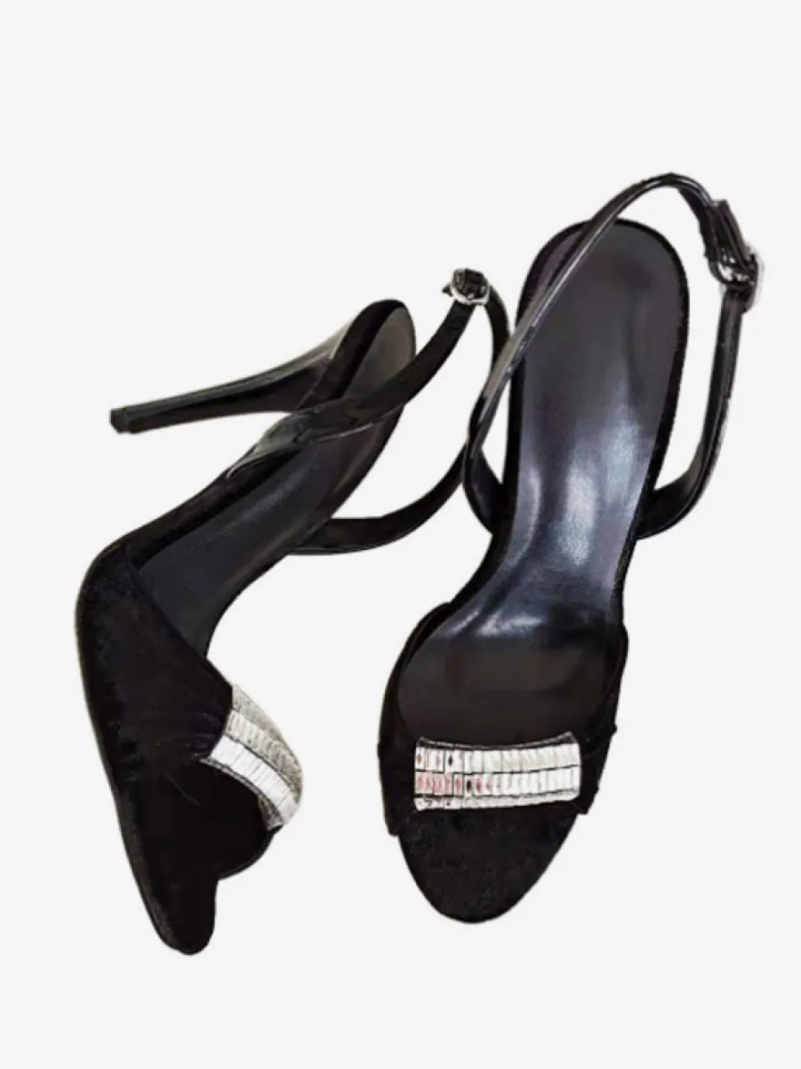 Sandales Rouges En Velours Chaussures De Soirée Talons Hauts À Bout Ouvert Bride