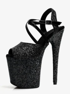Sandales rouges sexy à paillettes plateforme bout ouvert talons hauts croisés