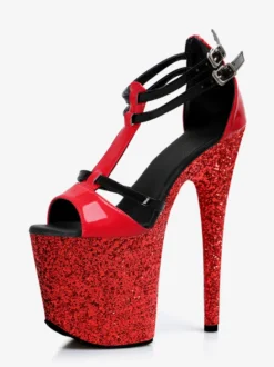 Sandales sexy à paillettes plateforme bout ouvert talons hauts