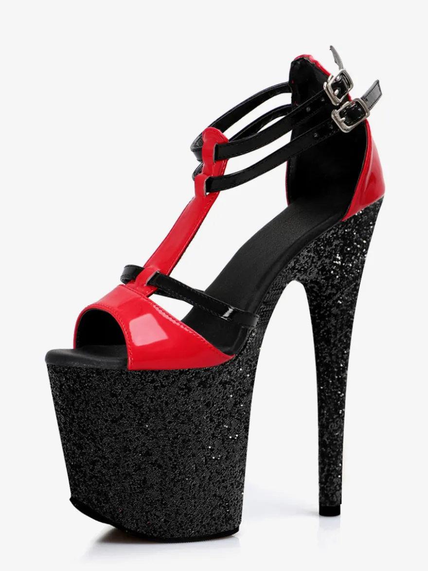Sandales sexy à paillettes plateforme bout ouvert talons hauts