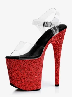 Sandales sexy à paillettes violettes à bout ouvert et plateforme talons hauts
