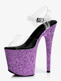 Sandales sexy à paillettes violettes à bout ouvert et plateforme talons hauts