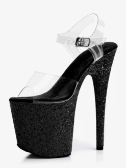 Sandales sexy à paillettes violettes à bout ouvert et plateforme talons hauts