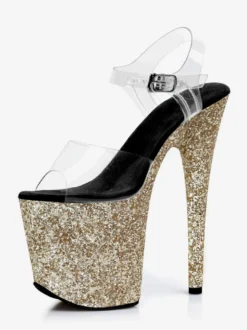 Sandales sexy à paillettes violettes à bout ouvert et plateforme talons hauts