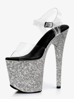Sandales sexy à paillettes violettes à bout ouvert et plateforme talons hauts