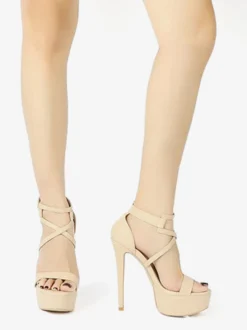 Sandales sexy à plateforme et bout ouvert pour femme chaussures à talons hauts et lanières