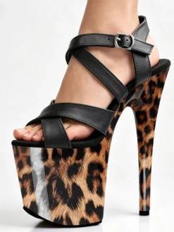 Sandales sexy à plateforme imprimées léopard bout ouvert brides croisées