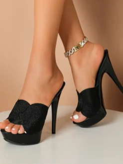 Sandales sexy pour femmes en cuir PU bronze à bout ouvert chaussures sexy