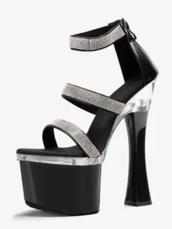 Sandales sexy pour femmes plateforme bout ouvert strass talons hauts