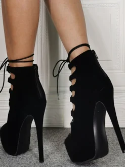 Sandales sexy à talons hauts de grande taille chaussures à talons aiguilles en micro-daim noir