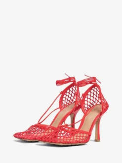 Sandales à talons aiguilles à lacets en maille verte et bout carré