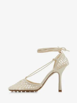 Sandales à talons aiguilles à lacets en maille verte et bout carré