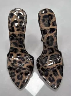 Sandales à talons aiguilles léopard bout ouvert sans talon.