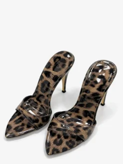 Sandales à talons aiguilles léopard bout ouvert sans talon.