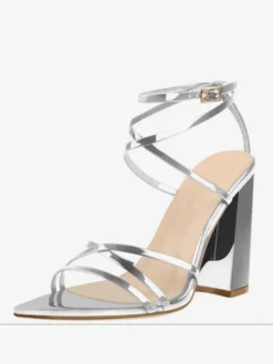 Sandales À Talons Blocs Chaussures Noires À Talons Hauts Brides À Bout Pointu