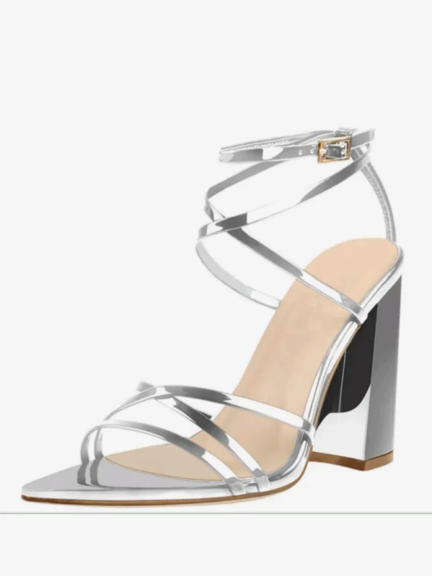 Sandales À Talons Blocs Chaussures Noires À Talons Hauts Brides À Bout Pointu