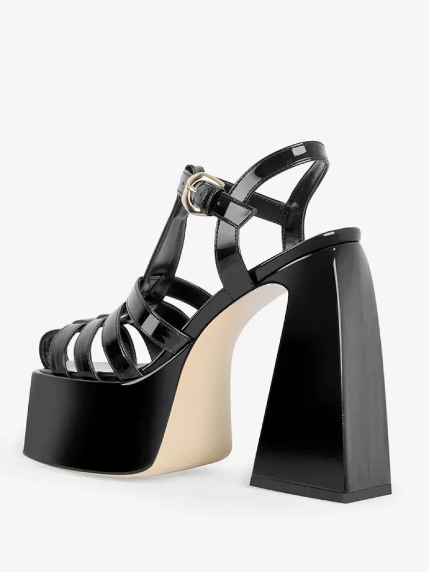 Sandales à talons blocs noires chaussures à talons hauts découpés à plateforme
