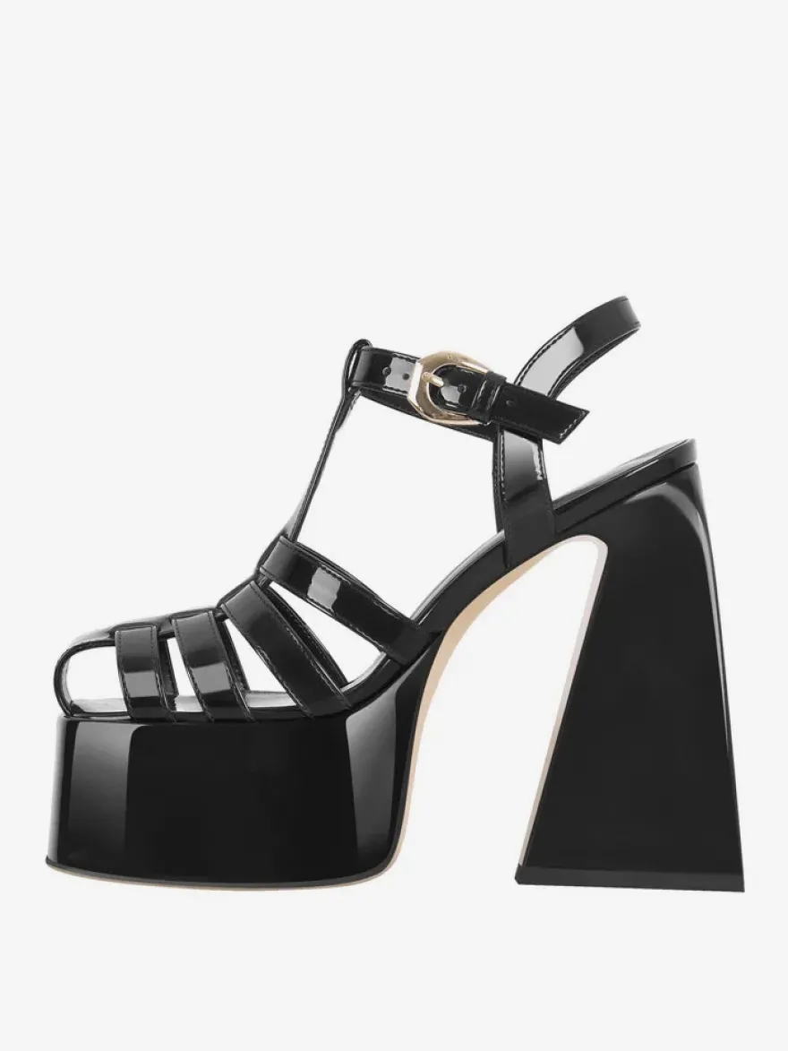 Sandales à talons blocs noires chaussures à talons hauts découpés à plateforme