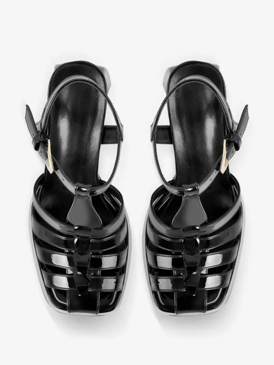 Sandales à talons blocs noires chaussures à talons hauts découpés à plateforme